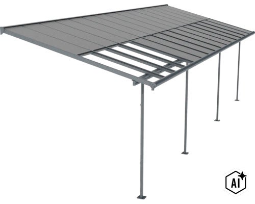 Terrassenüberdachung mit Aluminiumrahmen und teilweise gedeckter Dachfläche (Image AI modified or generated)