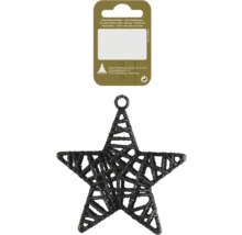 Schwarzer glitzernder Dekostern in Gitteroptik mit Aufhängeöse für die Weihnachtsdekoration.