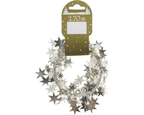 Guirlande de Noël argentée avec étoiles, longueur 2,70 mètres.