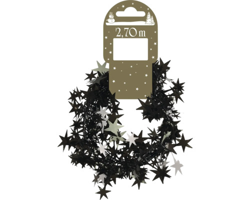 Guirlande de Noël avec des étoiles noires et argentées, longueur 2,70 mètres.