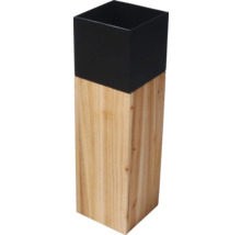 Jardinière carrée en bois clair avec partie supérieure noire.