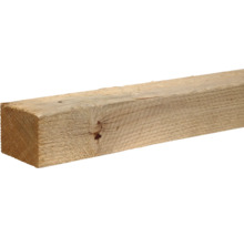 Poutre en bois scié brut avec veinage visible et nœud.