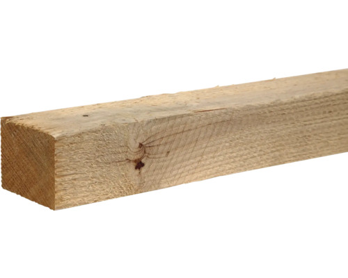 Poutre en bois scié brut avec veinage visible et nœud.