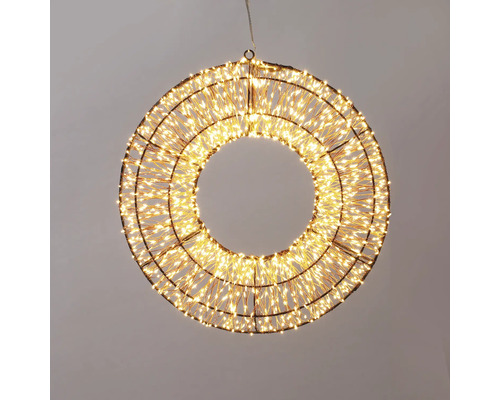 LED Dekorationsring warmweiß beleuchtet aus Metalldraht zum Aufhängen für innen und außen.