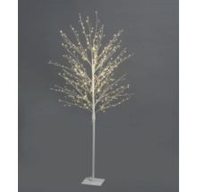 Arbre lumineux à LED avec branches blanches et de nombreuses micro-LED blanc chaud sur une plaque de base carrée.