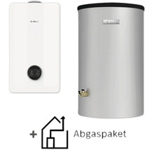 Chaudière gaz à condensation Bosch avec ballon d eau chaude et kit d évacuation des fumées.