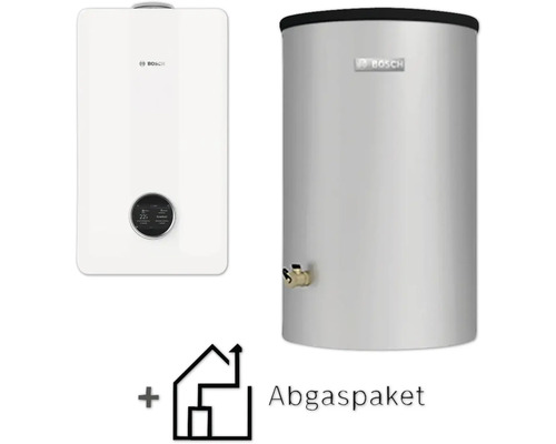 Chaudière gaz à condensation Bosch avec ballon d eau chaude et kit d évacuation des fumées.