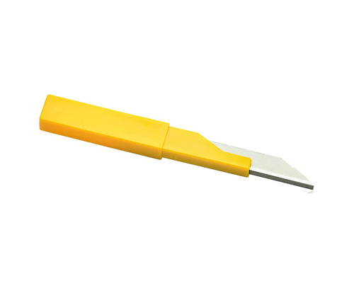 Lames de rechange sécables pour cutter dans un distributeur en plastique jaune.