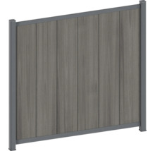 Panneau de clôture brise-vue avec panneaux aspect bois et un cadre robuste en aluminium anthracite.