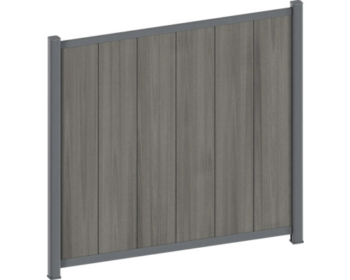 Panneau de clôture brise-vue avec panneaux aspect bois et un cadre robuste en aluminium anthracite.