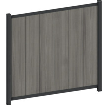 Clôture de protection en lames WPC aspect bois avec cadre en aluminium.