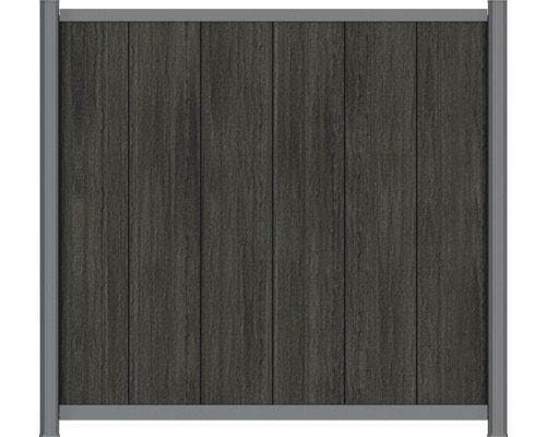 Sichtschutzzaun aus Holz-Kunststoff-Verbundwerkstoff mit Holzstruktur und Aluminiumrahmen in Anthrazit