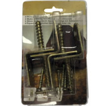 Lot de 4 équerres de fixation pour clôture en métal bichromaté avec vis dans un emballage blister.