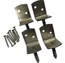 Quatre équerres métalliques en forme de L avec vis de fixation assorties.
