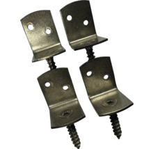 Quatre équerres de fixation en métal avec vis pour un montage solide.