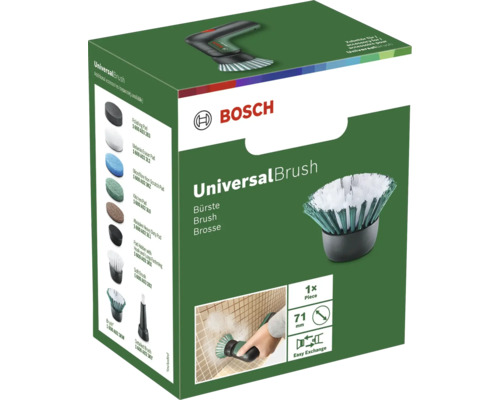 Logo Bosch. Brosse Bosch UniversalBrush, pièce de rechange de 71 millimètres de diamètre et système de changement facile.