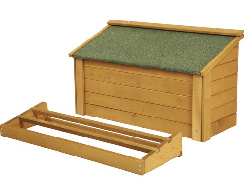 Coffre en bois avec toit vert et support Coffre en bois avec toit vert et support