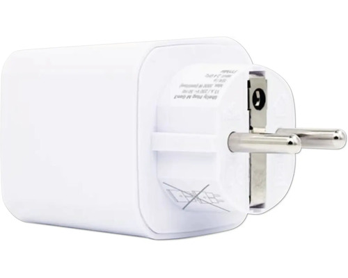 Prise intelligente blanche Shelly Plug M Gen3 avec fiche Schuko.