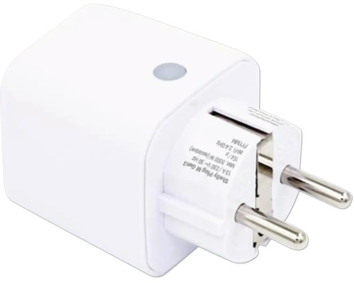 Prise intelligente Wi-Fi Shelly Plug M Gen3 avec bouton de commande.