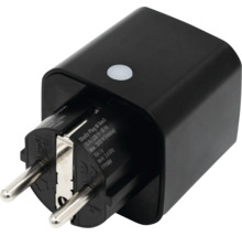Prise intelligente Shelly Plug M Generation 3 en plastique noir pour la domotique.