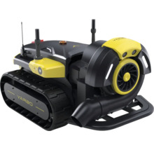 Yarbo Gartenroboter mit Raupenantrieb und Sensoren in Schwarz und Gelb.