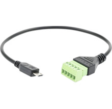 Câble Micro-USB vers bornier à vis à 5 broches, noir.