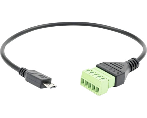 Câble Micro-USB vers bornier à vis à 5 broches, noir.
