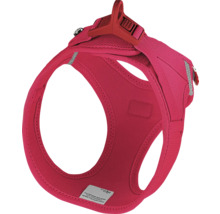 Harnais rose pour chien en maille respirante avec boucle à clic et bandes réfléchissantes.