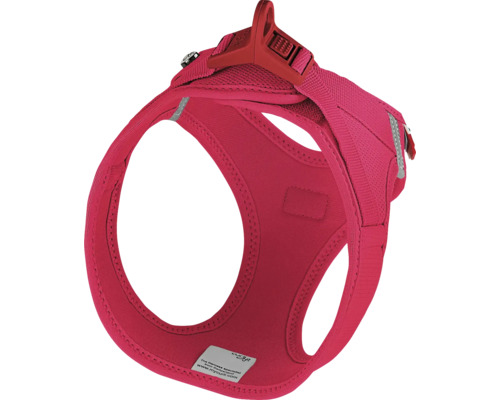 Harnais rose pour chien en maille respirante avec boucle à clic et bandes réfléchissantes.