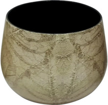 Cache-pot rond avec aspect feuille texturé et intérieur noir.