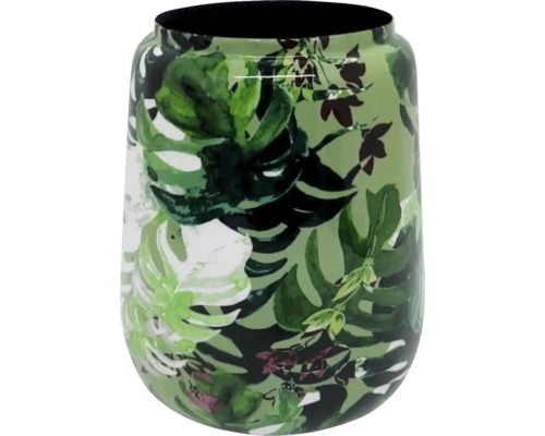 Vase avec motif de feuilles tropicales et monstera.