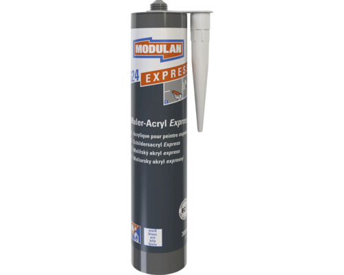Mastic acrylique Modulan Express 624 pour peintres en cartouche de 300 millilitres avec buse.