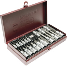 Coffret de douilles WGB en métal avec divers embouts hexagonaux en métal.