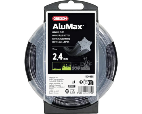 Oregon AluMax Mähfaden mit 2,4 Millimeter Durchmesser und 15 Meter Länge, sternförmiges Profil für saubere Schnitte.