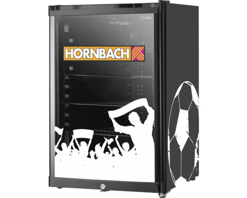 Mini réfrigérateur avec porte vitrée, Hornbach Logo et motif supporters de football, noir, Cubes