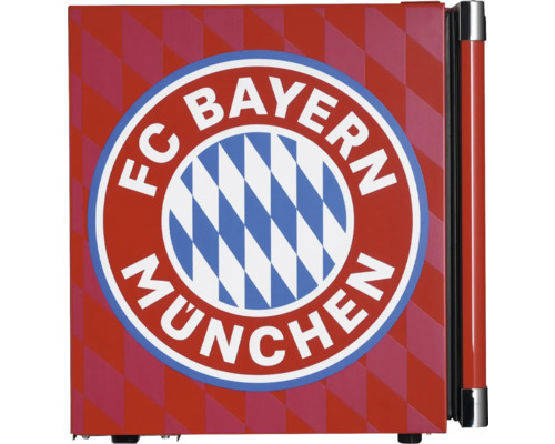 Mini-réfrigérateur avec FC Bayern München Logo et motif à losanges.