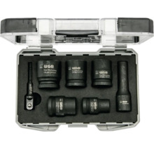 Jeu de douilles à chocs WGB 6 pièces en acier chrome-molybdène dans un coffret en plastique avec insert en mousse.
