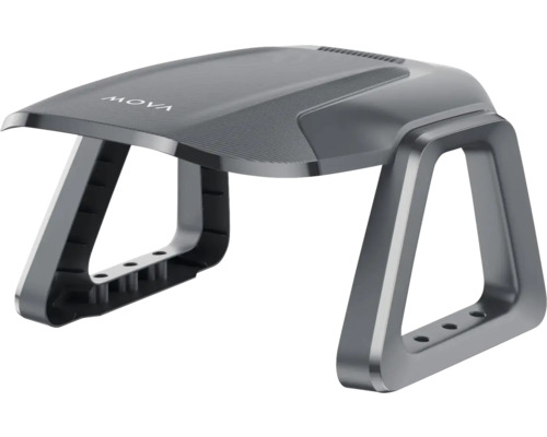 Graue Garage für Mähroboter aus Kunststoff der Marke Mova.