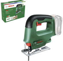 Bosch Akku-Stichsäge EasySaw 18 Volt 70 mit Sägeblatt und Produktverpackung.