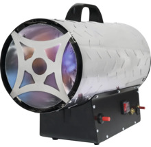 Canon à air chaud à gaz avec boîtier en inox, poignée noire et base avec commandes.