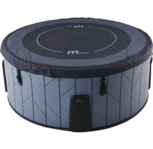 Spa gonflable rond MSpa avec motif géométrique, couvercle et MSpa Logo.