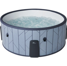 Spa gonflable rond MSpa avec motif géométrique gris et eau bouillonnante.