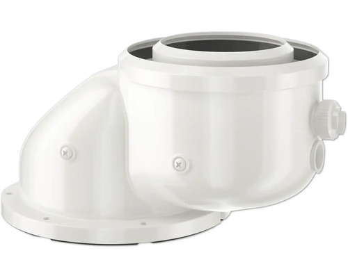 Coude en plastique blanc pour conduit d'évacuation des fumées de systèmes de chauffage.