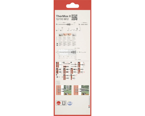Informations sur le fischer TherMax II 12/110 M12 avec données techniques, étapes de montage en onze illustrations et exemples d'utilisation.