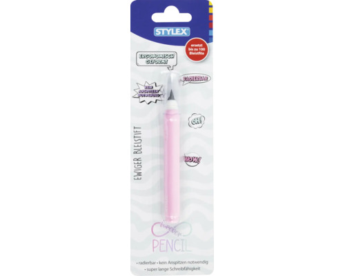 Ewiger Bleistift von Stylex in Rosa, ergonomisch geformt, radierbar und ohne Anspitzen verwendbar.