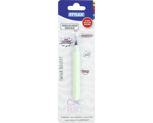 Stylex Ewiger Bleistift, ergonomisch geformt, radierbar, kein Anspitzen notwendig, mintgrün.