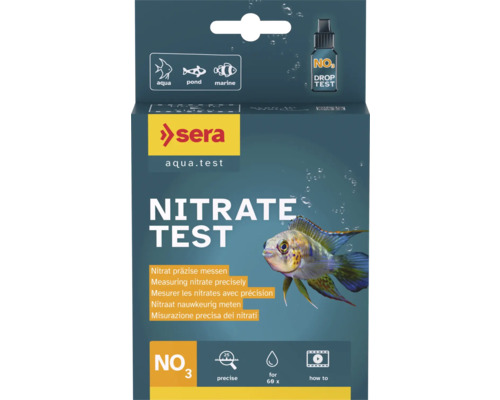 Sera Logo. Sera Nitrat-Test für Süßwasser, Teiche und Meerwasser, für circa 60 Messungen.