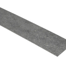 Plinthe en grès cérame gris aspect pierre, rectangulaire.