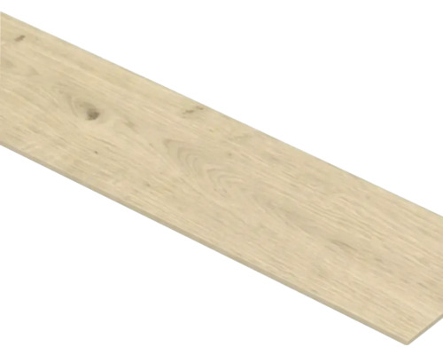 Bodenplanke in Eichenoptik mit feiner Maserung und Astlöchern.