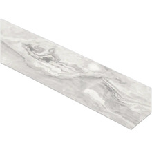 Panneau de sol aspect marbre avec veinage gris et blanc.
